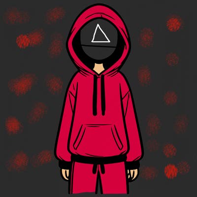 faceless girl in a tracksuit with a hood on and no hair