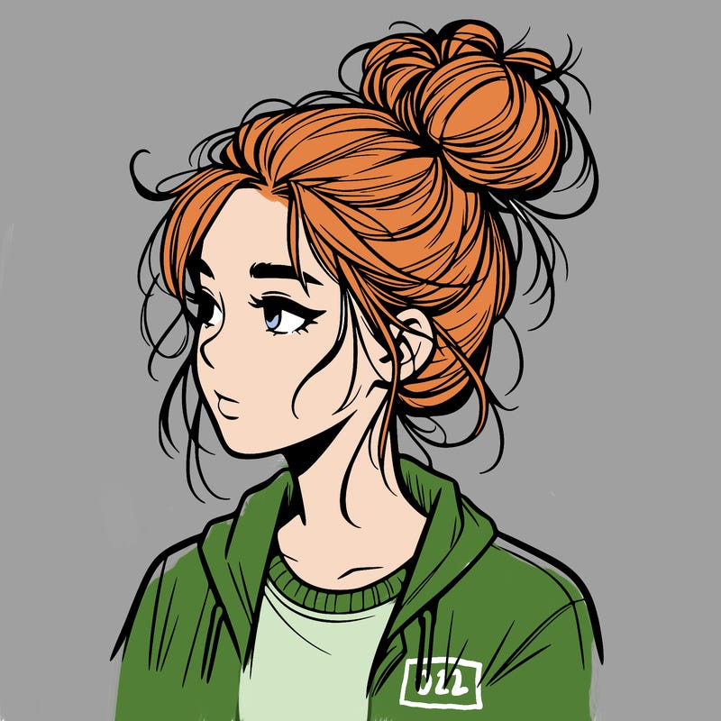 realistic teenage girl with a messy bun