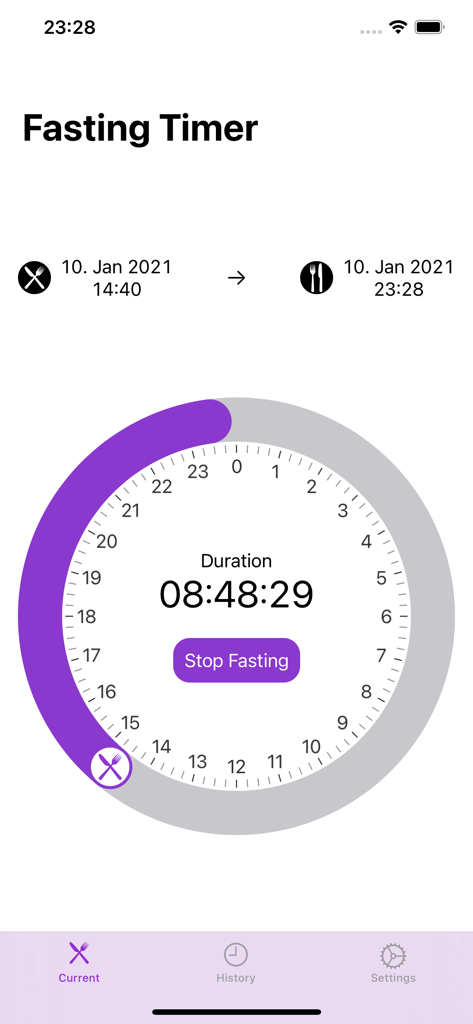 Fasting-Timer - Fasting-Timer app interface showing a minimalist circular timer and elapsed fasting duration.