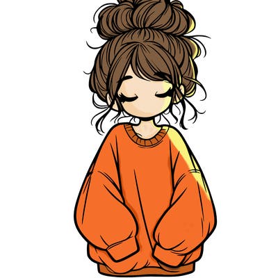 girl with baggy sweatshirt and messy bun