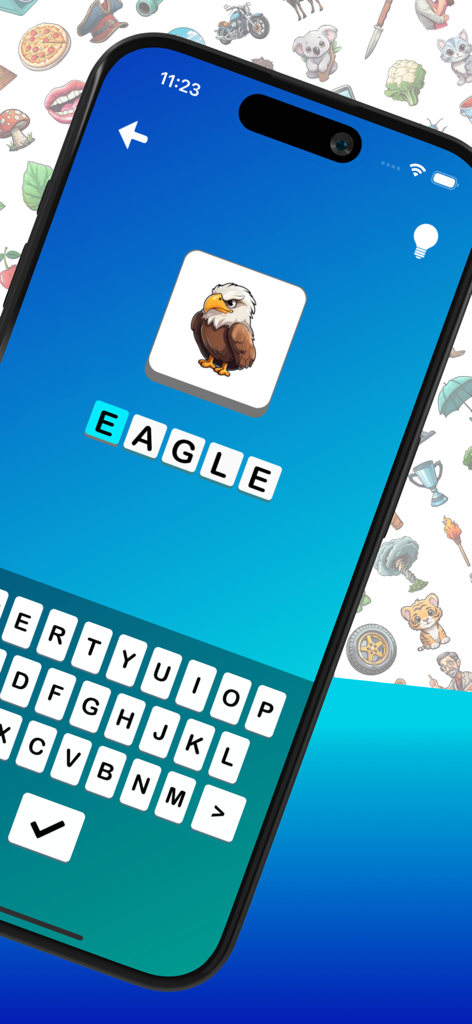 Word Detective - Interfaz del juego Word Detective mostrando un icono de águila y la palabra EAGLE escrita