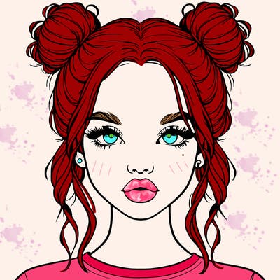 realistic girl with two buns in hair and lips