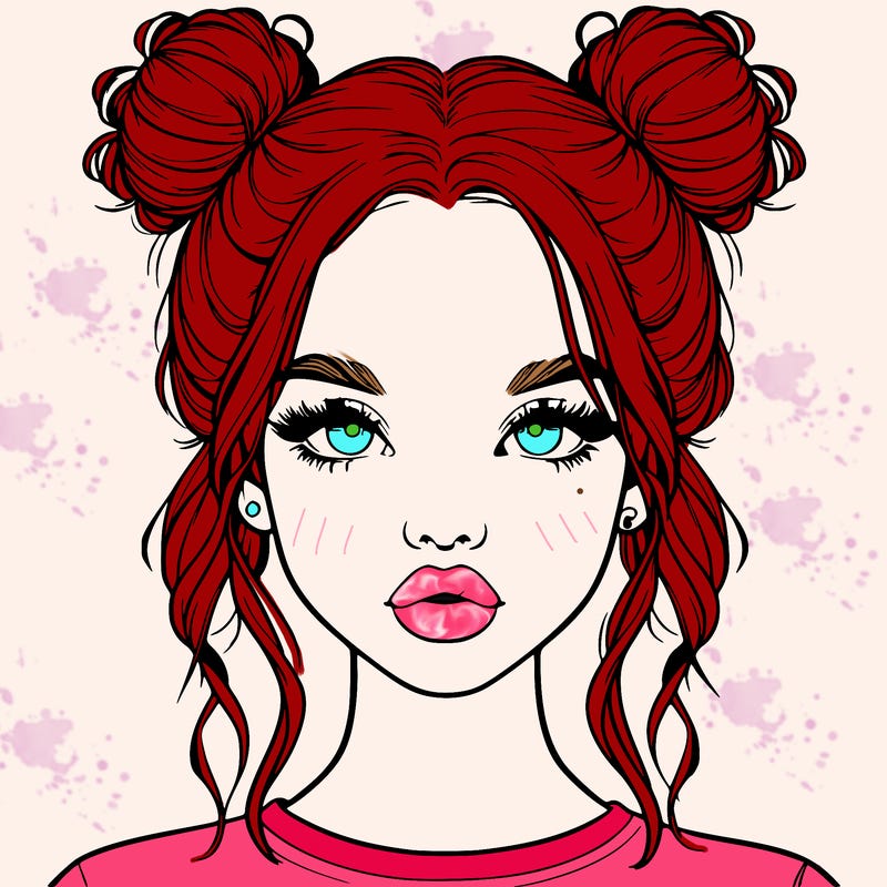 realistic girl with two buns in hair and lips