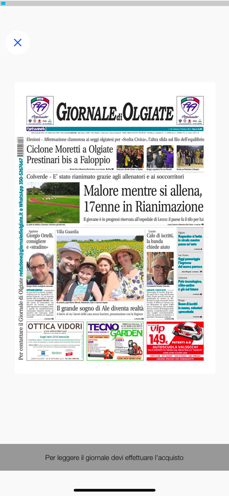 Il Giornale di Olgiate - Digital front page of Il Giornale di Olgiate newspaper showing local news and community headlines