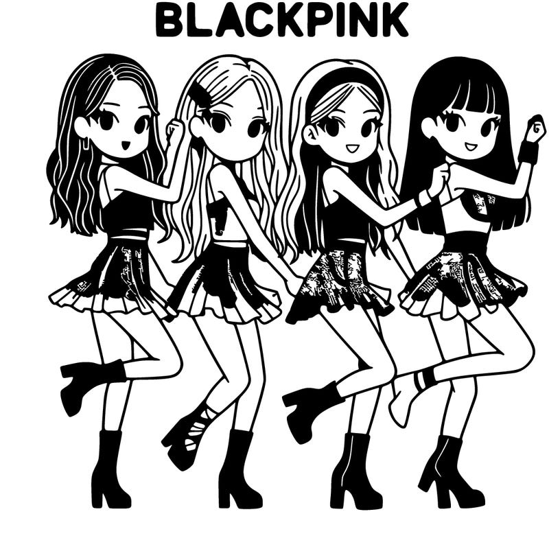 4 korean girls dancing in black and pink dresses with the title blackpink