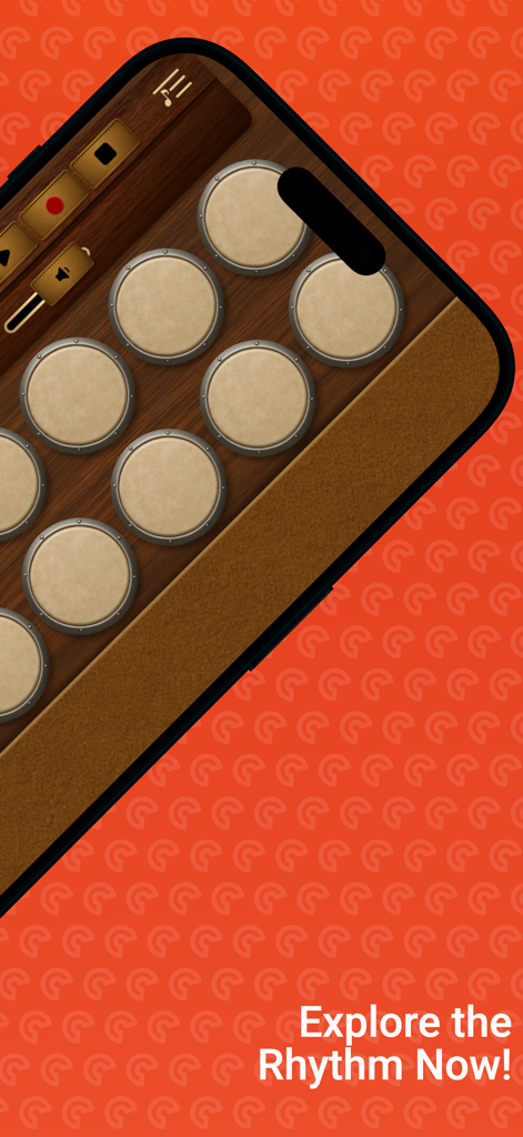 Darbuka - Digital darbuka percussion app interface with wooden textures and rhythmic drum pads