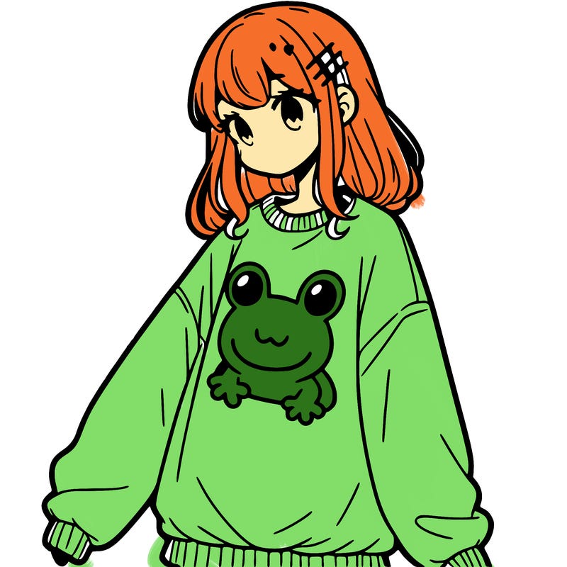 girl wearing frogging sweatshirt