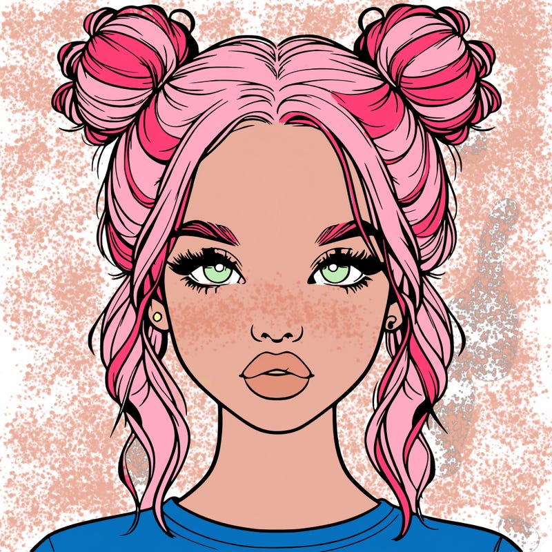 realistic girl with two buns in hair and lips