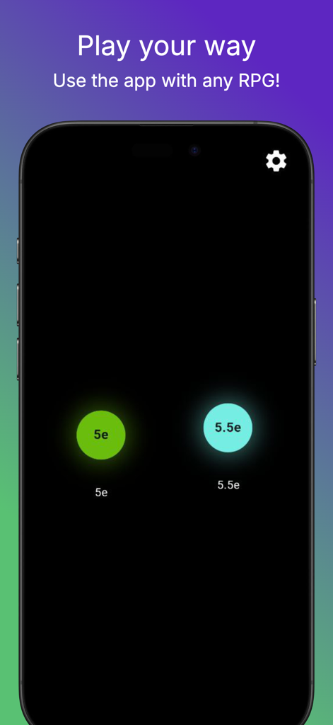 RPG Companion App - Mobile app screen for selecting different TTRPG systems like 5e and 5.5e