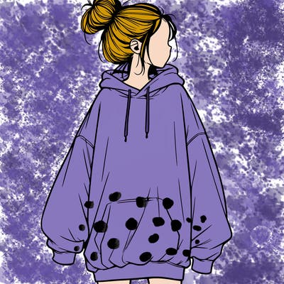 realistic girl with a oversized sweatshirt on and a bun