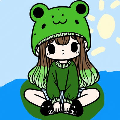 a girl wearing a frog hat and some frog socks