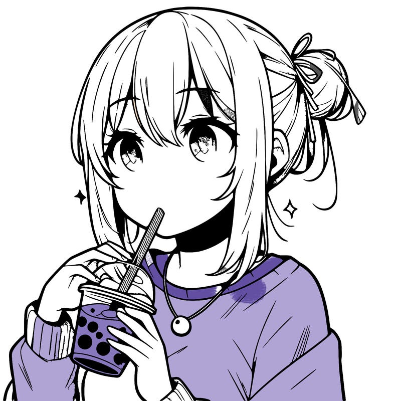 manga character drinking boba