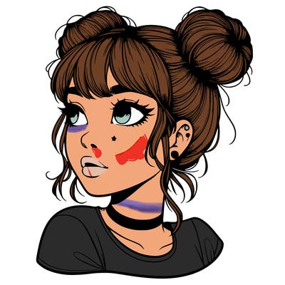realistic girl with spacebuns