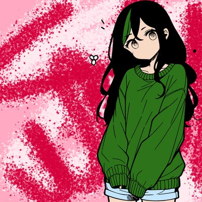 manga teen girl  in a sweater and baggy pants