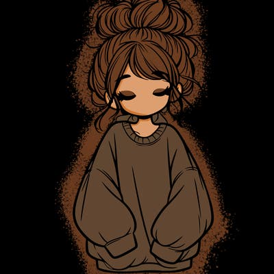 girl with baggy sweatshirt and messy bun