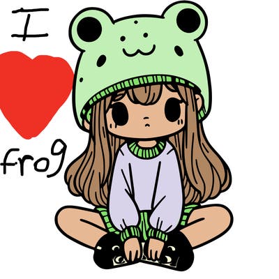a girl wearing a frog hat and some frog socks