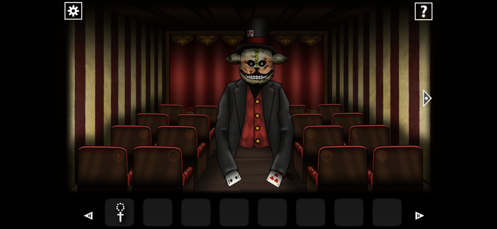 Forgotten Hill: Puppeteer - Creepy puppeteer character standing in a dark theater in Forgotten Hill