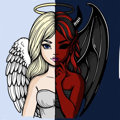 realistic angel half demon