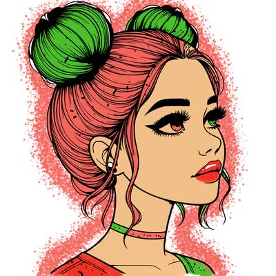realistic girl with buns on the top of her head