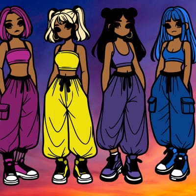 girls with crop top with baggy pants