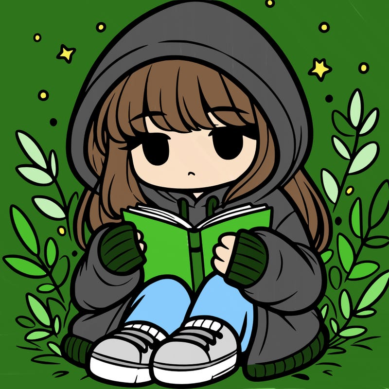 girl in oversized hoodie reading a book