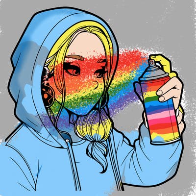 a realistic girl, spray painting