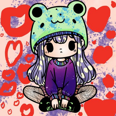 a girl wearing a frog hat and some frog socks