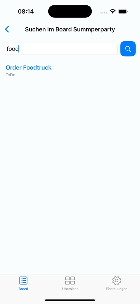 Search interface in the Next Deck app showing task results on an iPhone screen.