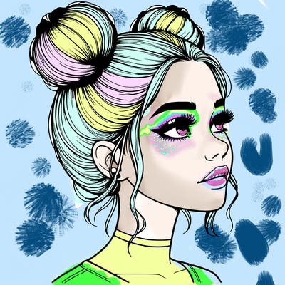 realistic girl with buns on the top of her head