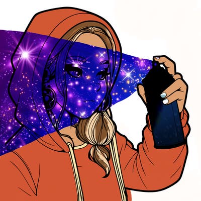 a realistic girl, spray painting