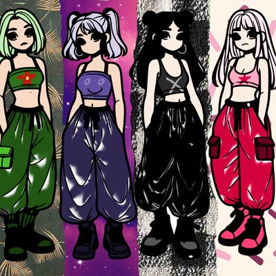 girls with crop top with baggy pants