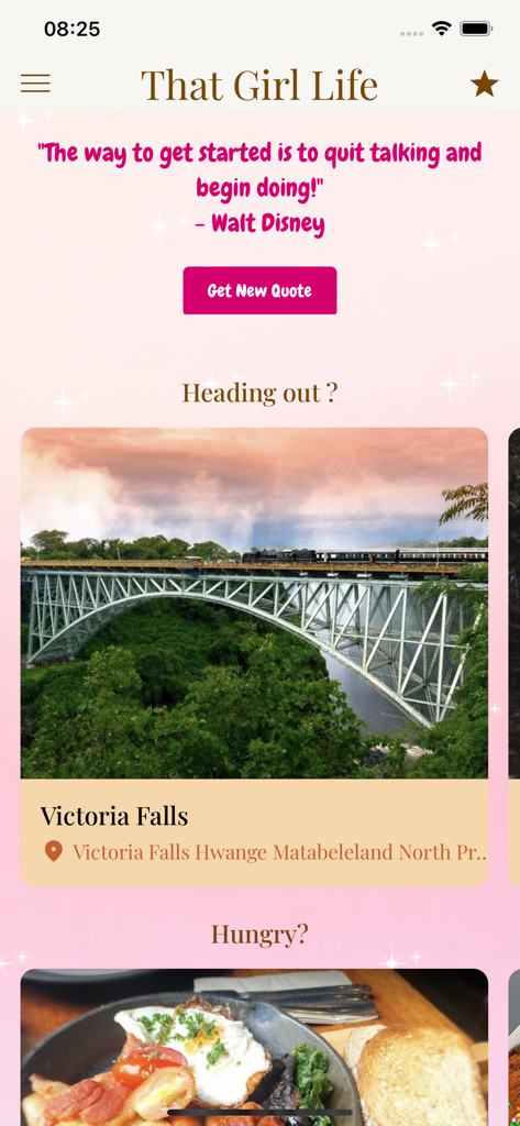That Girl Life - Tela inicial do aplicativo That Girl Life com citações motivacionais e dicas de estilo de vida