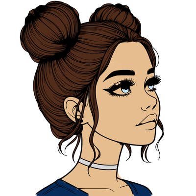 realistic girl with buns on the top of her head