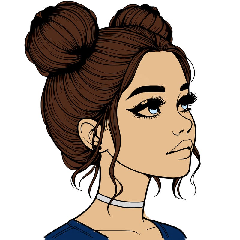 realistic girl with buns on the top of her head