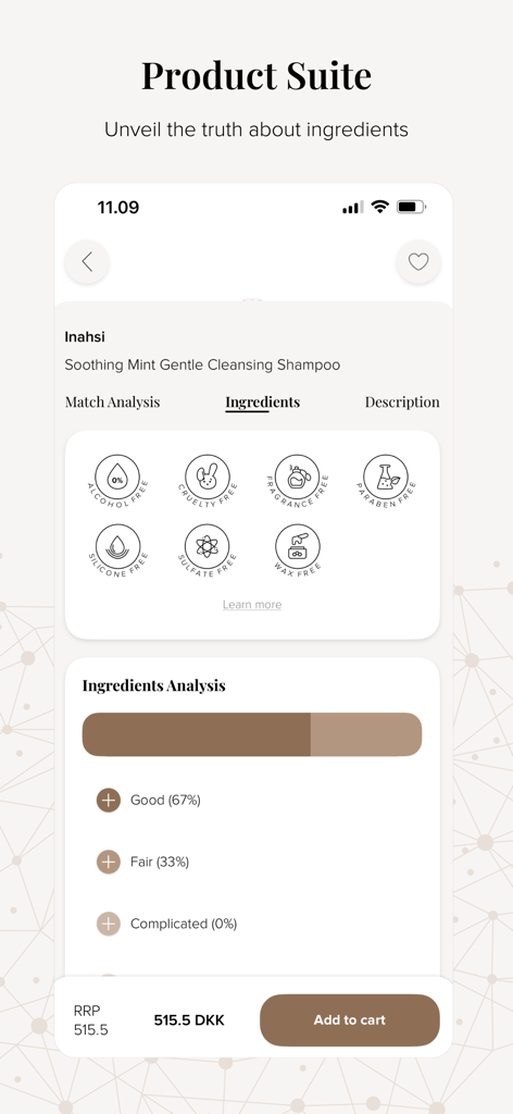 Compar - AI Hair Care Advisor - Compar app screen showing detailed hair care product ingredient analysis and safety icons