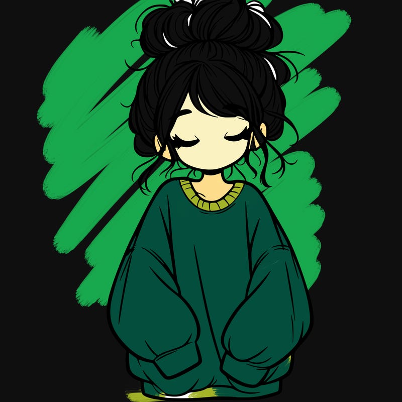 girl with baggy sweatshirt and messy bun