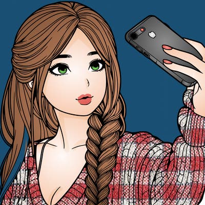 realistic girl, taking a selfie