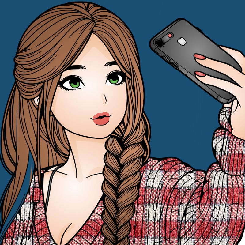 realistic girl, taking a selfie