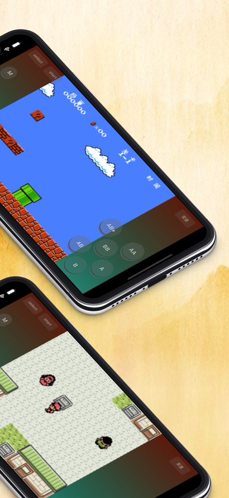 All-In-One Emulator-GBA NES MD - iPhones displaying classic platformer and RPG games on a retro emulator