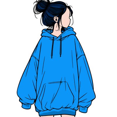 realistic girl with a oversized sweatshirt on and a bun