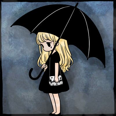 lonely girl holding black umbrella