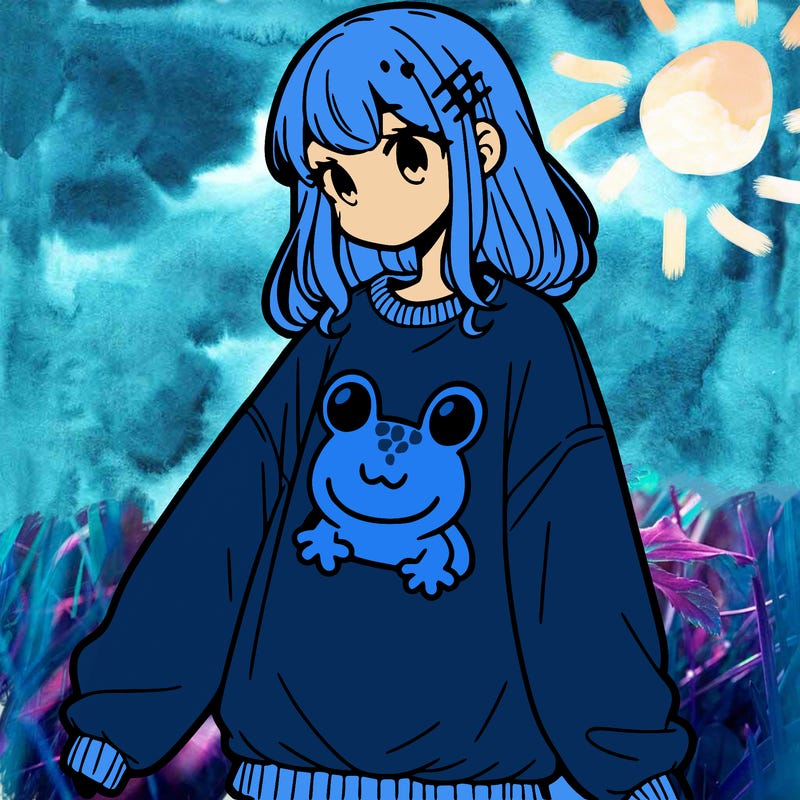 girl wearing frogging sweatshirt