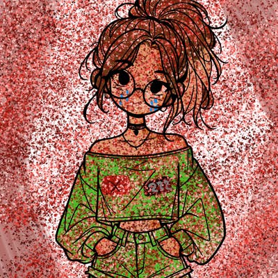 girl with a messy ponytail glasses a baggy crop top and jean shorts