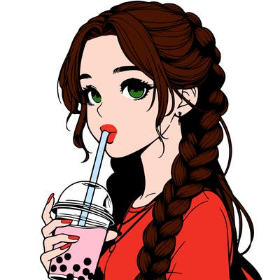 realistic girl with braided hair drinking boba