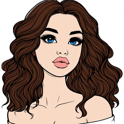 realistic girl with wavy hair and lips