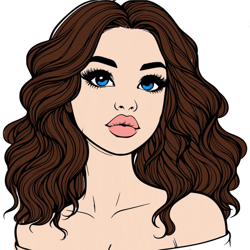 realistic girl with wavy hair and lips