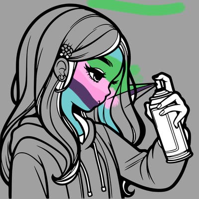 a realistic girl spray painting