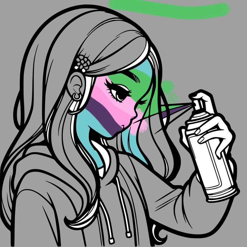 a realistic girl spray painting