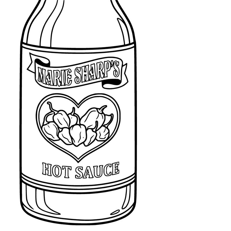 marie sharps glass hot sauce habanero peppers in a heart on the label