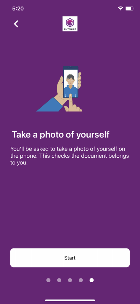 IDVaaS - A screen from the IDVaaS app instructing users to take a photo of themselves for identity verification